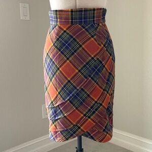 ANTHROPOLOGIE SKIRT PLENTY by Tracy Reese Wool Orange Lined Plaid Tulip Pencil
